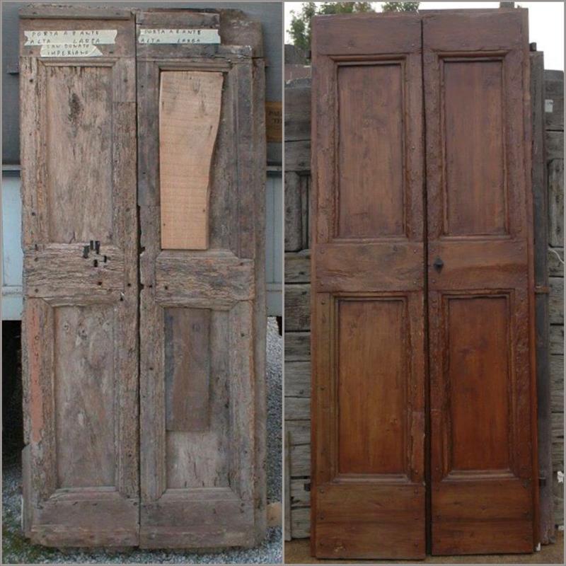 Restauro di una porta del '600 di un antico campanile Toscano